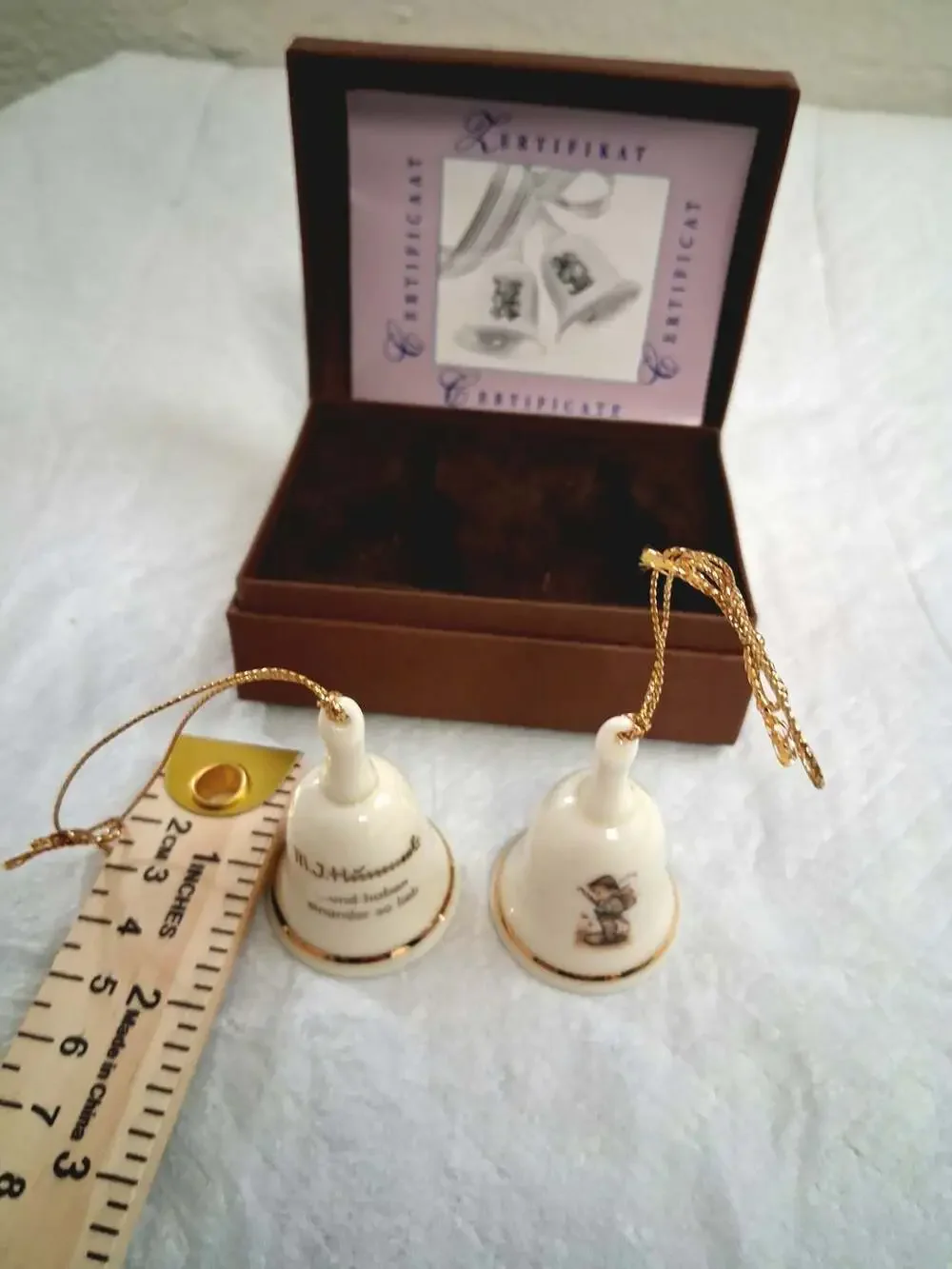 M.I. Hummel Miniature Bell Collection Looks Like Rain Porcelain Bell Ornament wi